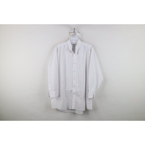 Vintage 90s Mens 16.5 32/33 Distressed Ruffled Prom Tuxedo Dress Shirt White - Picture 1 of 16